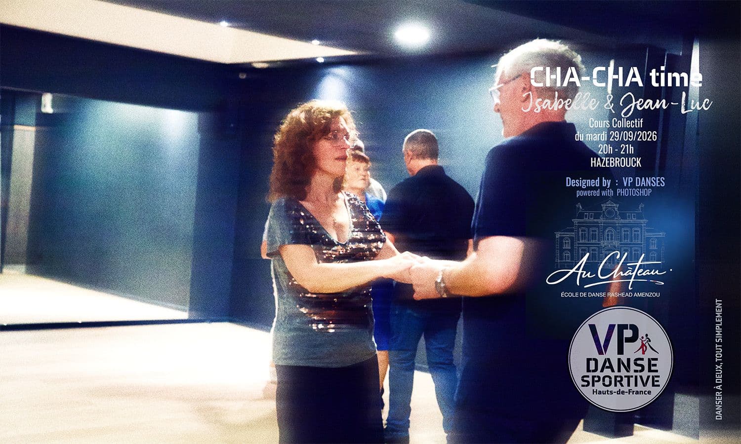 Isabelle & Jean-Luc dansent le Cha-Cha sur la piste de danse de l'école Rashead AMENZOU à Hazebrouck