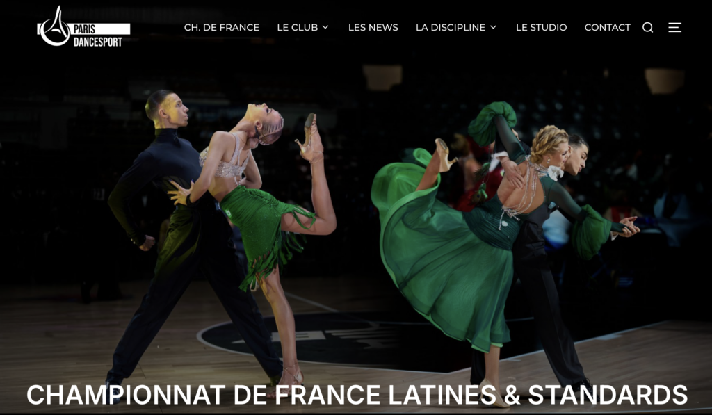Site internet de PARIS DANCESPORT, organisateur du Championnat de France les 17 et 18 Mai 2025, sous l'égide de la FFDanses