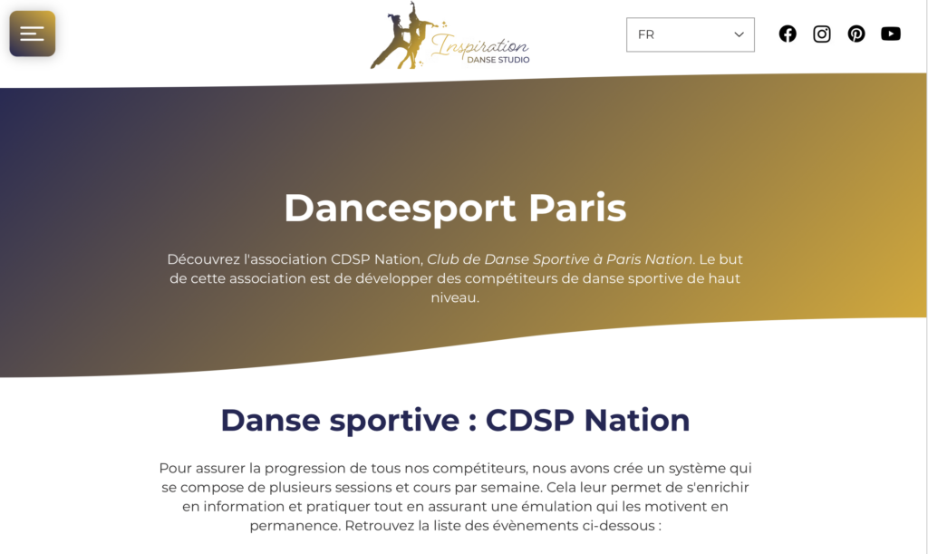 Site internet du Club de Danse Sportive Paris Nation