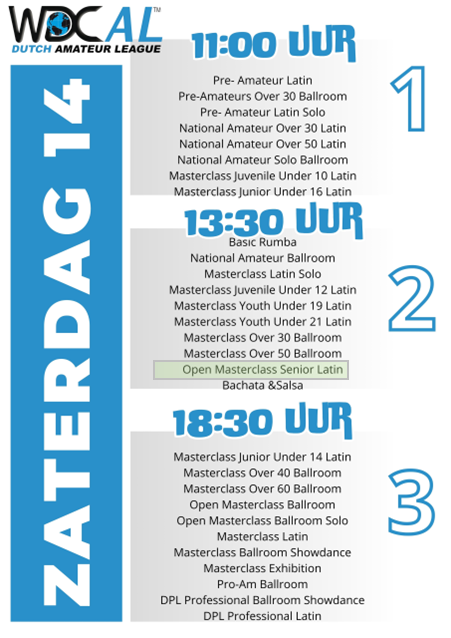 Ce samedi 14/06/2025 et dimanche 15/06/2025 auront lieu les Championnats néerlandais organisés par la WDC Dutch Amateur League et la WDC Dutch Professional League, à ASSEN. VP DANSES y participera dans la catégorie "Open Masterclass Senior Latin".