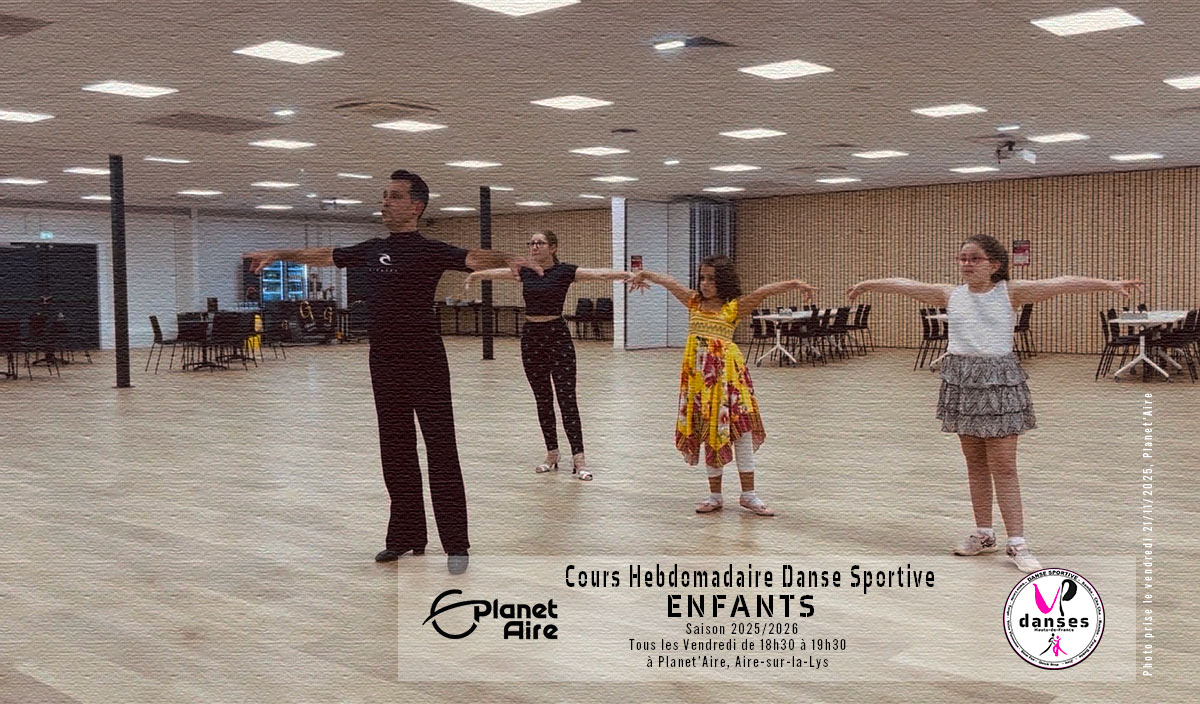 Enfants pratiquant le Cha Cha lors du cours de danse sportive à Planet’Aire à Aire-sur-la-Lys