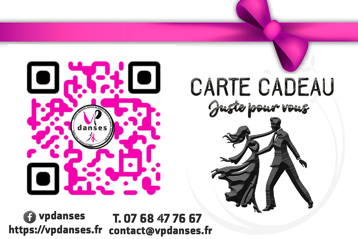 Carte cadeau VP DANSES pour cours de danse particuliers avec couple de danseurs et nœud rose