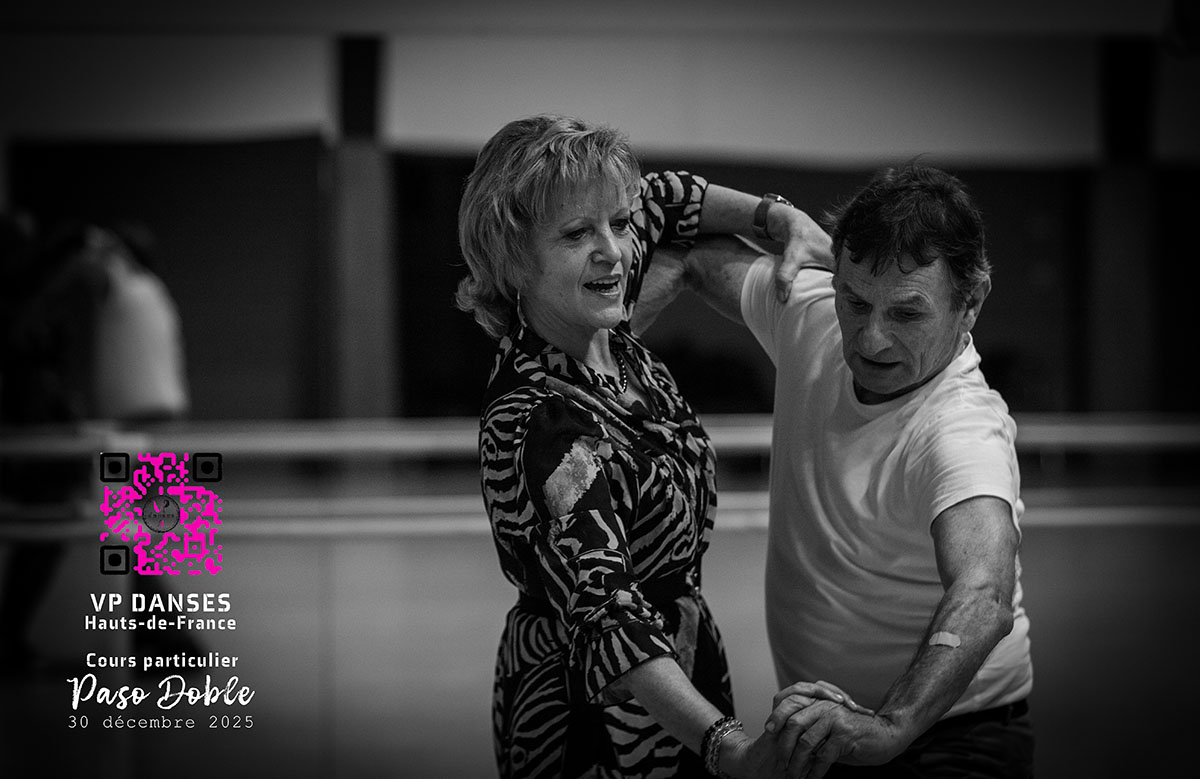 Pascale et Gérard travaillent la figure Attack and Chasses to Right en Paso Doble lors d’un cours particulier VP DANSES à Isbergues.