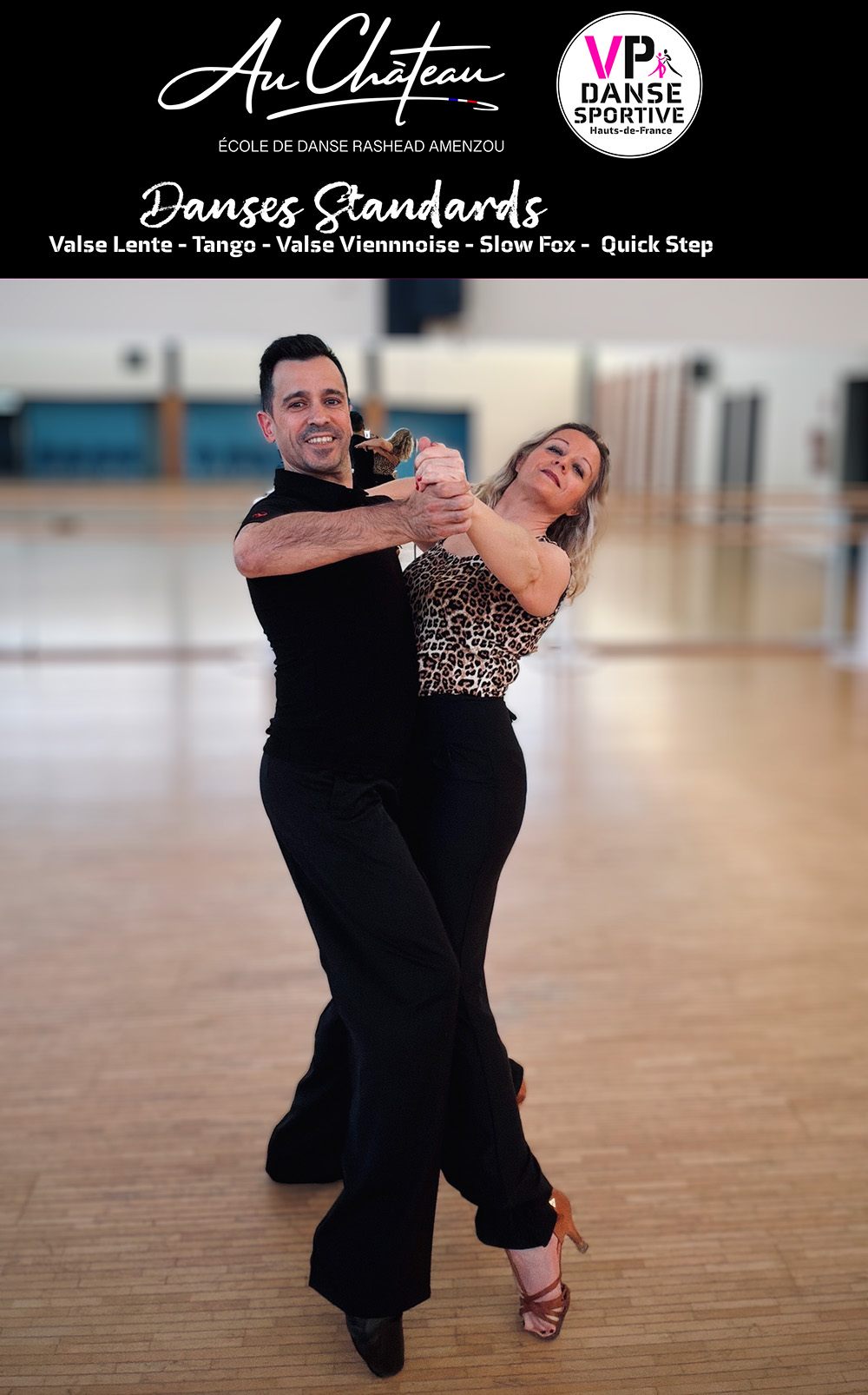 Virginie et Philippe en position de tango sur une piste de danse, danse sportive standard à Hazebrouck avec VP DANSES