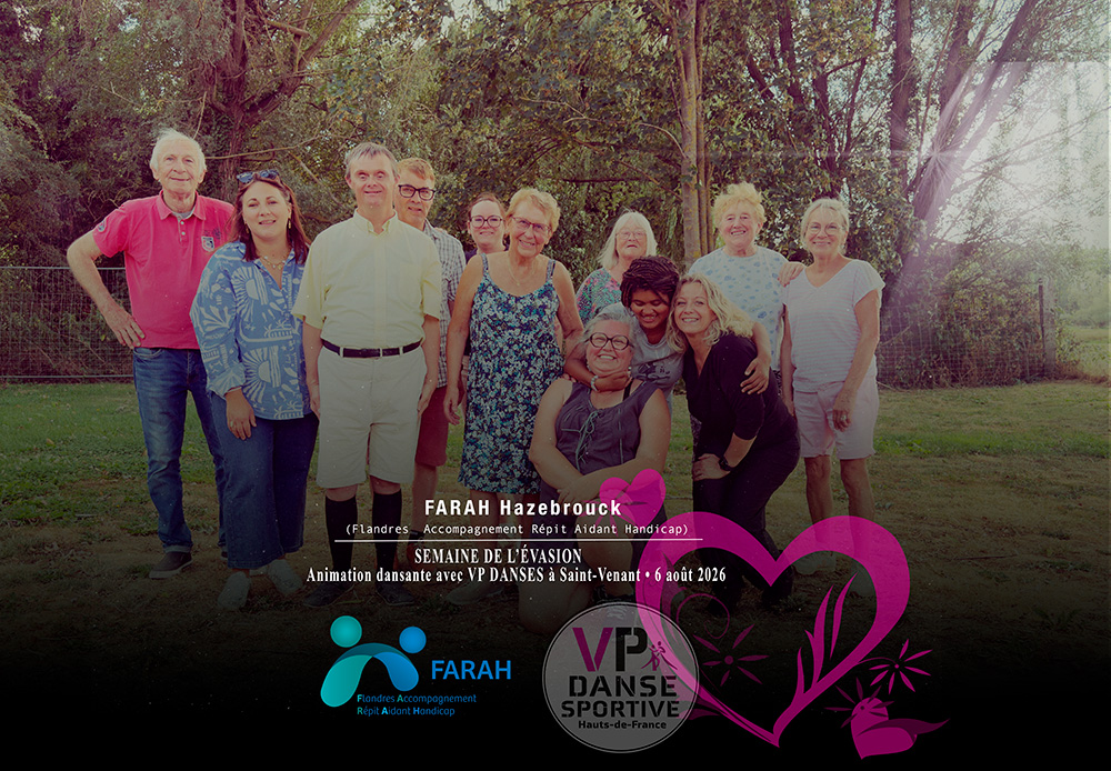 Photo de groupe lors de l'atelier de danse animé par VP DANSES à Saint-Venant pendant la Semaine de l'Évasion organisée par la FARAH d'Hazebrouck en août 2026.