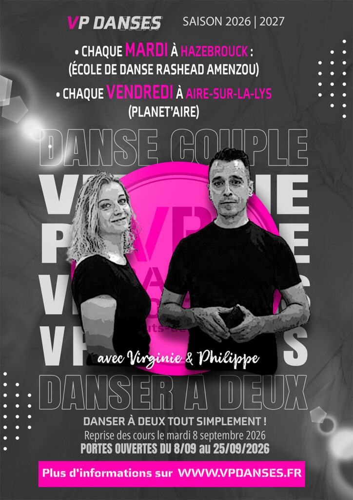 Rentrée 2026-2027 VP DANSES cours de danse à deux danse en couple Dates des cours collectifs hebdomadaires de danses à deux avec VP DANSES pour la SAISON 2026/2027